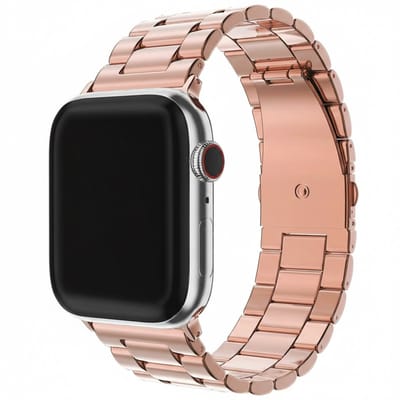 Stalen bandje - geschikt voor Apple Watch series 1/2/3/4/5/6/7/8/9/10/11/ SE (1,2,3) / Ultra (1,2,3) met maat 44 mm / 45 mm / 46 mm / 49 mm - schakelband met vlindersluiting - rosegoud