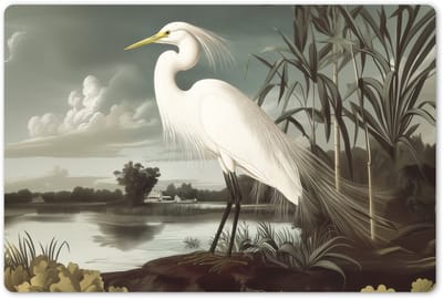 Placemats 45x30 cm - Placemat kunststof - 1 stuk - Reiger - Planten - Wolken - Wit - Borden onderleggers - Decoratie voor op tafel - Keuken tafeldecoratie accessoires - Vinyl onderlegger - Tafelversiering