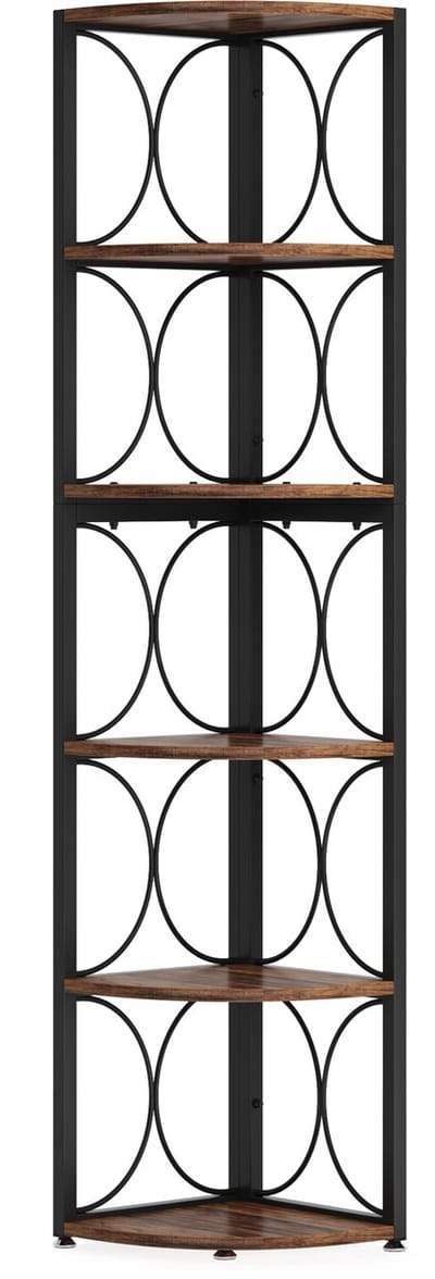 Pugsdrly Hoekrek van 170,2 cm hoog, 6 niveaus, rustiek hoekrek, boekenrek, opbergrek, staand rek voor woonkamer, kleine kamer
