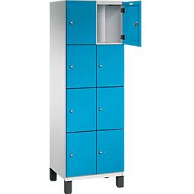 C+P Cambio lockerkast, 2 vakken, 8 vakken, op poten, B 600 x D 525 x H 1980 mm, lichtgrijs/lichtblauw