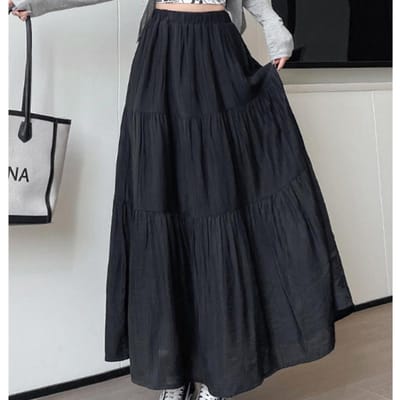 Roze Rok voor Dames Lente en Herfst Nieuwe Lange Rok Hoge Taille Slank en Zacht Temperament Stijl Kleine Midi Rok XL black