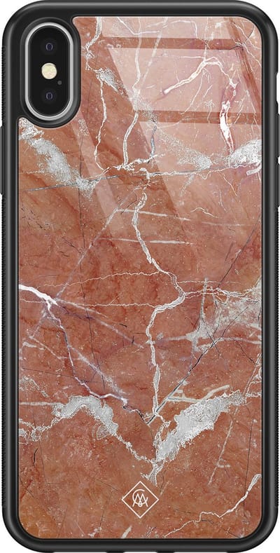 Casimoda® hoesje - Geschikt voor iPhone Xs - Marble Sunkissed - Luxe Hard Case Zwart - Backcover telefoonhoesje - Rood