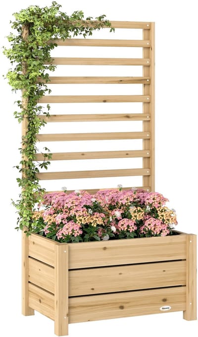 Plantenbak met klimrek - Bloembak - Weerbestendig - Met trellis - Buiten - Hout - Plantenrek - 43.200 Liter - Natuurlijk hout