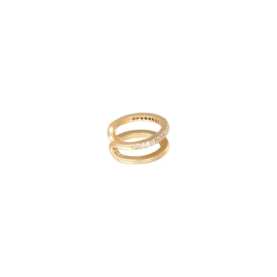 Yehwang - Earcuff - Double Up - Dubbele Earcuff met Steentjes - Goudkleurig - Koper+Zirkonium