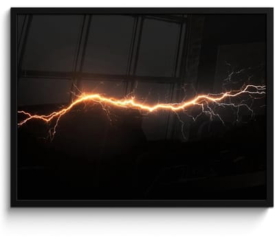 Poster in lijst - Fotolijst 70x50 cm - Posters - Gaming - Oranje - Bliksemflits - Licht - Posterlijst zwart - Decoratie - Wanddecoratie woonkamer - Muurdecoratie slaapkamer