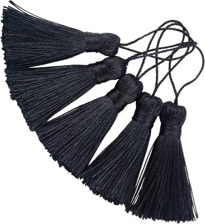 20 Stuks 10cm Handgemaakte Zijde Mini Kwastjes met 5 Inch Koordlus en Kleine Chinese Strik voor Oorbellen, Boekenleggers en DIY Creaties (Zwart)