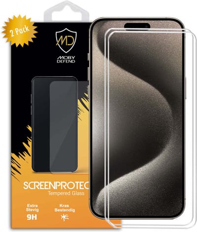 2-Pack MobyDefend Screenprotectors - Geschikt voor iPhone 15 Pro Max - Case-Friendly Screensavers - Gehard Glas