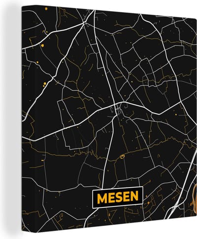 Canvas Schilderij Mesen - Stadskaart - Goud - Plattegrond - Kaart - 20x20 cm - Wanddecoratie