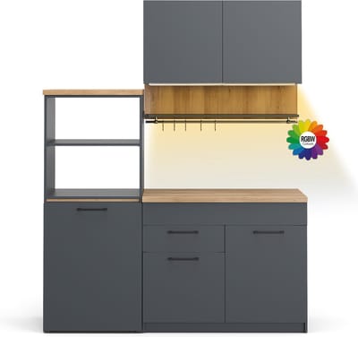 Vicco Egbert Enkele keuken – 160 cm met uitschuifbare tafel met LED-strip Antraciet