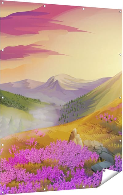 Gards Tuinposter Lavendel Bloemen in de Bergen - Abstract - 120x160 cm - Tuindoek - Tuindecoratie - Wanddecoratie buiten - Tuinschilderij