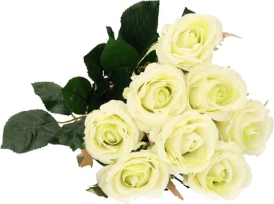 Mica Decorations Kunstbloemen boeket roos Elena - 8x - creme - 48 cm - kunststof steel - bloemen