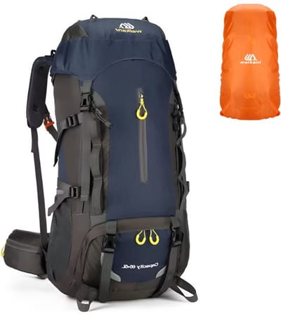 CarryQuest® - 70L Bergbeklimming Rugzak - Waterdichte Nylon Outdoor Backpack met Regenhoes - Rugventilatie - Heupgordel - Front- & Toploader - 35x26x69 cm - Blauw