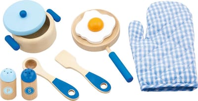Viga Toys - Kookset - Ontbijtset - Hout - Ovenwant en houten kookgerei, spiegelei, peper en zout