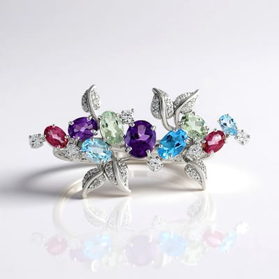 Cavill - 925 Sterling Zilver Ring - 1,575 ct Zwitsers Blauwe Topaas & Roze Topaas - Zambia Amethist - Elegante Multigem Sieraad