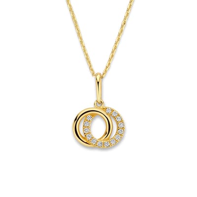New Bling 9NBG-0769 Gouden ketting met Hangertje - Rondjes - Cirkels - Zirkonia - 8x8,3mm - Ankerschakel - 39+3+3cm - 14 Karaat - Goud