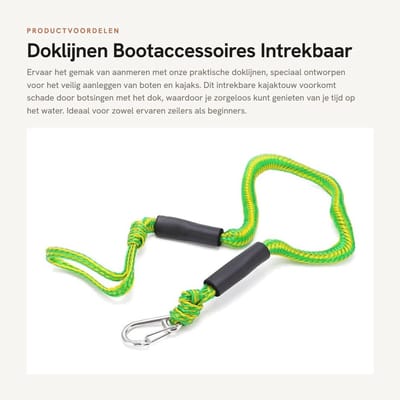 Dailygoods- Doklijnen 2T trekkracht - Intrekbaar Kajaktouw - D-vormige Gesp - Bootaccessoires - Duurzaam Materiaal - 1,1/1,5 meter Lengte - Boottouw