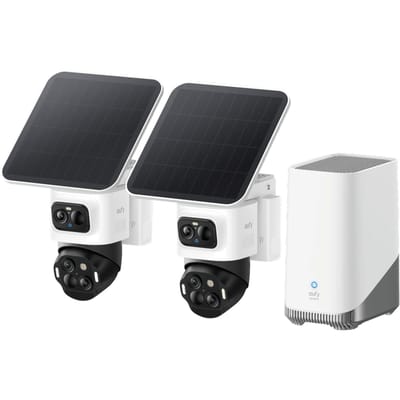 eufy eufyCam S4 2-Cam Kit - 4K PTZ beveiligingscamera buiten - Triple lens bullet - 360° pan/tilt - 8x zoom - AI-tracking - HomeBase S380 - 16TB opslag