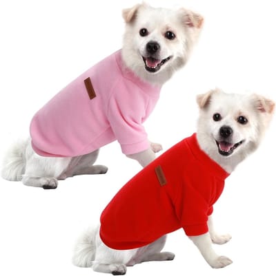 Hondenhoodie voor Kleine Honden, Warm en Lichtgewicht Sweatshirt voor Chihuahua, Zachte en Rekbare Stoffen, Ideaal voor Koud Weer (2 Stuks Rood+Roze, L)