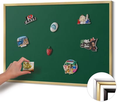 Wallfluent - Groente Magneetbord in Effen Kleuren - 100 cm x 70 cm - Magneetbord met Gouden Frame - Donkergroene kleur - Magneetbord voor Reissouvenirs - Design Magneetbord met Frame - Magnetisch Bord Foto Bevestiging