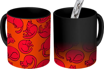 Magische Mok - Foto op Warmte Mokken - Koffiemok - Patronen - Kat - Oranje - Jongens - Meisjes - Kinderen - Kindje - Magic Mok - Beker - 350 ML - Theemok
