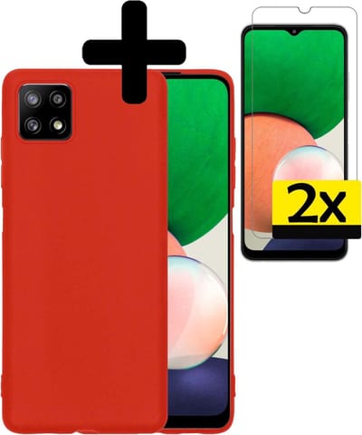Hoesje - Met 2x Screenprotector - Geschikt voor Samsung Galaxy A22 5G - Sterk & Shockproof - Back Cover - Siliconen Case - Telefoon Hoes - Telefoonhoesjes - Rood