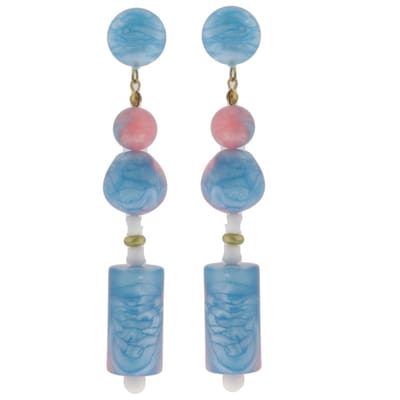 Behave - Oorbellen - Marmerlook roze blauw - Statement oorhangers 10 cm