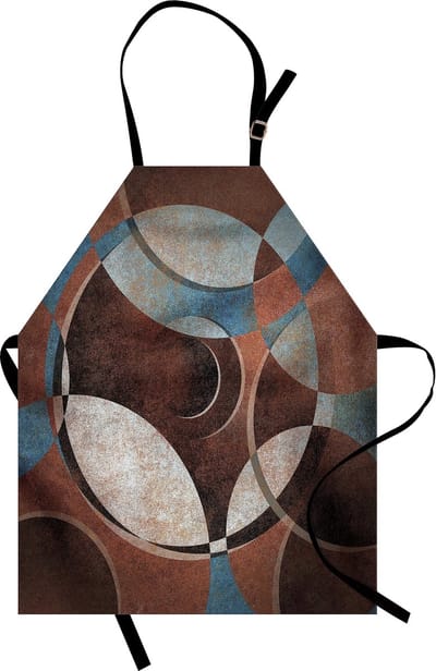 ABAKUHAUS Abstracte kookschort, Grunge-wijnpluk-stijl hedendaagse cirkelvormige geometrische cijfergrafiek, kleurvast, in hoogte verstelbaar, wasbaar, heldere digitaalafdruk, blauwgrijs-umbrabraun