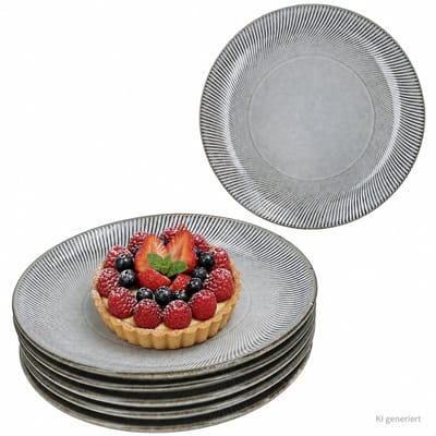 6-delige set SID Light taartschalen met ribbel-relief van steengoed – 24320844