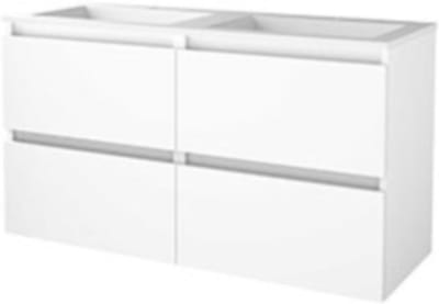 Basic-Line Start 46 Badkamermeubelset - 120 x 46 cm - Greeploos - 4 Lades - Acryl Wastafel - 2 Kraangaten - Ice White