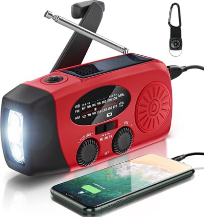 2000mAh Zonne-Energie Noodradio - Draagbaar met AM/FM, Elektrische Zaklamp, SOS-Alarm en Mobiele Telefoonoplader
