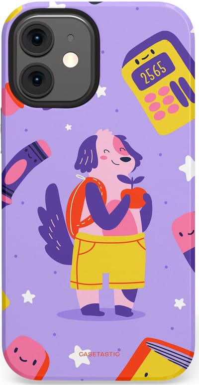 Casetastic hoesje geschikt voor Apple iPhone 12 Mini - Dubbellaagse bescherming - Tussen boeken en sterren - Fashion Case - Lavendel Geel