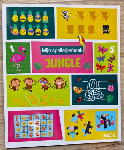 Kleurboek / spelletjesboek / doe-boek voor kinderen “jungle met dieren”: doolhoven, sudoku, zoek de verschillen, puzzelen (ideaal voor onderweg / op vakantie!)