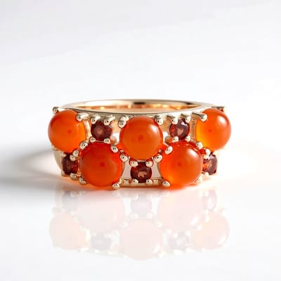 Cavill - Zilveren Ring Dames - 925 Sterling Zilver Rosé Verguld - 5 Indiase Carneool 2.7 ct - 5 Mozambikaanse Granaten 0.405 ct - Elegante Brede Ring