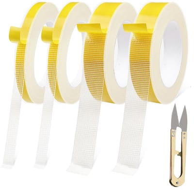 stoffen band, 4 rollen zoomband, zelfklevend, stoffen plakband, 1 cm en 2,5 cm, 10 m per rol, extra sterk, afneembaar en zonder resten achter te laten, inkorten zonder naaien, strijken