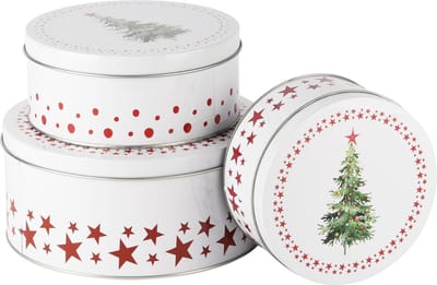 Dekoratief | Set 3 dozen rond 'Classic Tree', wit, metaal, 20x20x9cm | A245771