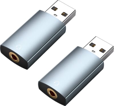 USB naar 3,5mm Jack Audio Adapter [2 Stuks] van MMOBIEL – Externe USB Geluidskaart – USB-A naar Audio Jack - Microfoon en Headset Adapter – Externe TRRS Female USB Adapter voor Windows, Mac, PS5, PS4