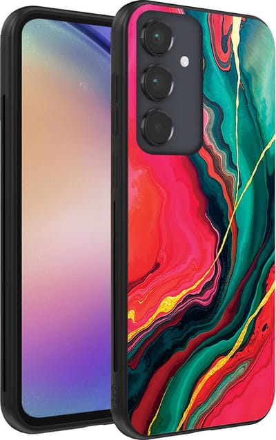 Smartphonica Telefoonhoesje Geschikt voor Samsung Galaxy A54 5G met Rood Groen Marmer Opdruk - TPU Backcover Case Red Green Marble Design geschikt voor Samsung Galaxy A54 5G