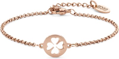 CO88 Collection Inspirational 8CB-90400 Stalen Armband met Hanger - Klaver 10 mm - Lengte 16,5 + 3 cm - Rosékleurig