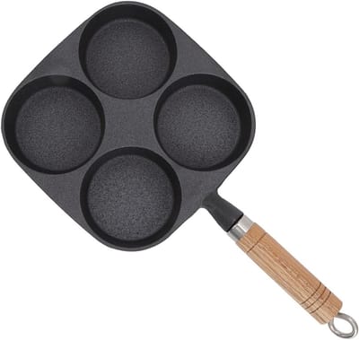 Eierpan Gietijzer - Omeletpan Koekenpan - Ontbijt Maken - Gelijkmatige Warmteverdeling - 4 Kops - Zwart
