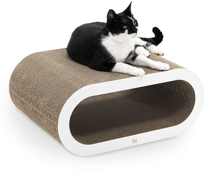 Petrebels Krabkarton voor Katten - Daisy 59 - Wit - Stevig Karton - Design Krabplank - 58,5 x 42 x 25,5 cm