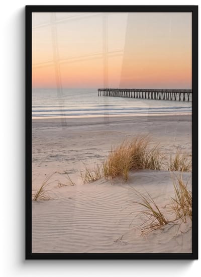 Poster in lijst - Fotolijst 60x90 cm - Posters - Pier - Zonsondergang - Strand - Posterlijst zwart - Decoratie - Wanddecoratie woonkamer - Muurdecoratie slaapkamer