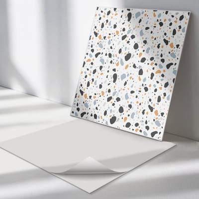 Wallfluent Vinyl Tegels - Patroon met Abstracte Vlekken Vinyl Vloer Tegels - 30 cm x 30 cm - Wit PVC Tegels - Verpakking van 9 stuks - Vierkant PVC Tegels - Texturen Plaktegels - Zelfklevende Vinyltegels - Plaktegels Keuken en Badkamer