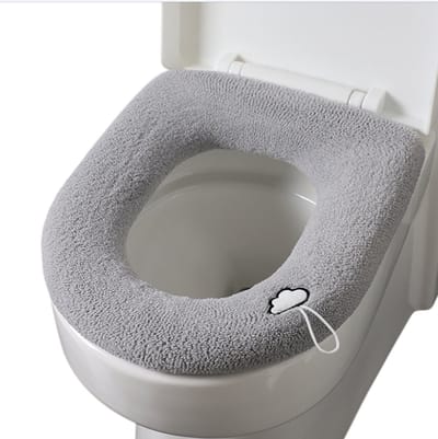 Verdikte zachte toiletbrilhoes met toiletbrilclipkussen, zacht, dik, elastisch, wasbaar, geschikt voor alle ovale toiletbrillen, grijs,