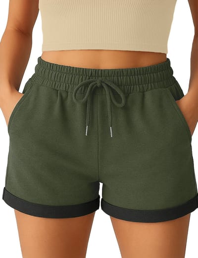 Smith & Solo korte broek dames - comfortabele shorts dames - katoen sweat short - Kaki - S