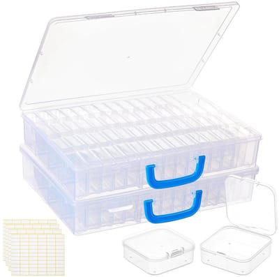 Dailygoods - BENECREAT Bead Organizer Box met handvat, 122 stuks doorzichtige sieraden organisatoren en scharnierend deksel kralen opslag containers, kleine plastic organizer box voor kralen, doe-het-zelf sieraden