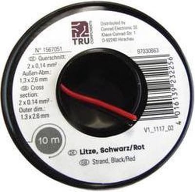 TRU COMPONENTS 1567051 Draad 2 x 0.14 mm² Zwart, Rood 10 m
