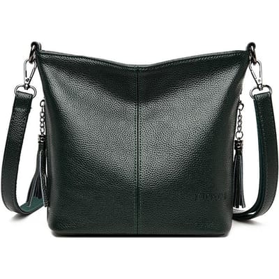 Sac à bandoulière à pompon en cuir véritable, tendance européenne et américaine, décontracté, simple et polyvalent, en cuir souple gray