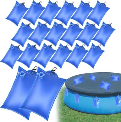 Set van 20 zware blauwe PVC zwembadafdekkingen met haken voor bovengronds zwembad