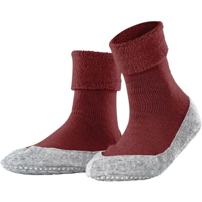 FALKE Cosyshoe Slofsokken comfortabel warm winter antislip ondoorzichtig zacht mid-rise met vilten zool zonder motief met noppen Merinowol Rood Dames sokken - Maat 37-38