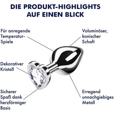 Metalen anaalplug met kristal, 8 cm